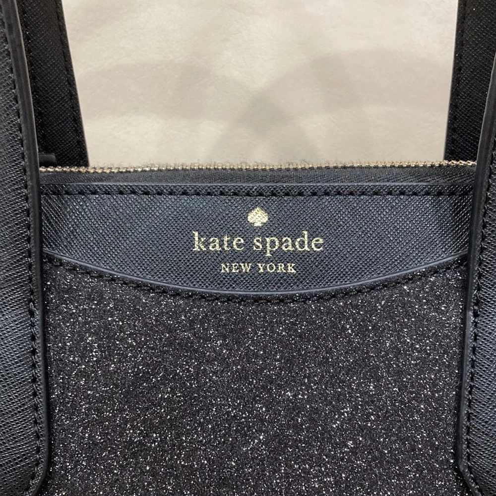 Kate Spade Black Glitter Sparkle Shimmy Fabric Satchel Purse Bag - Picture 5 of 13